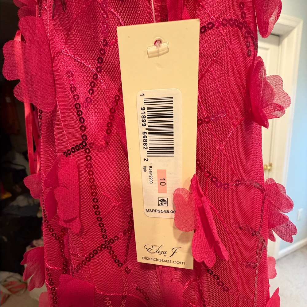 Eliza J Vibrant Pink Dress with Floral Accents